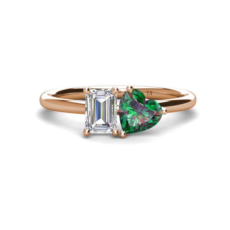 Esther Emerald Shape Forever One Moissanite & Heart Shape Lab Created Alexandrite 2 Stone Duo Ring 