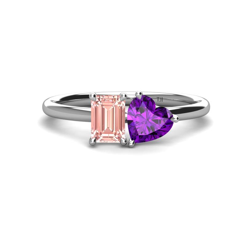 Esther Emerald Shape Morganite & Heart Shape Amethyst 2 Stone Duo Ring 