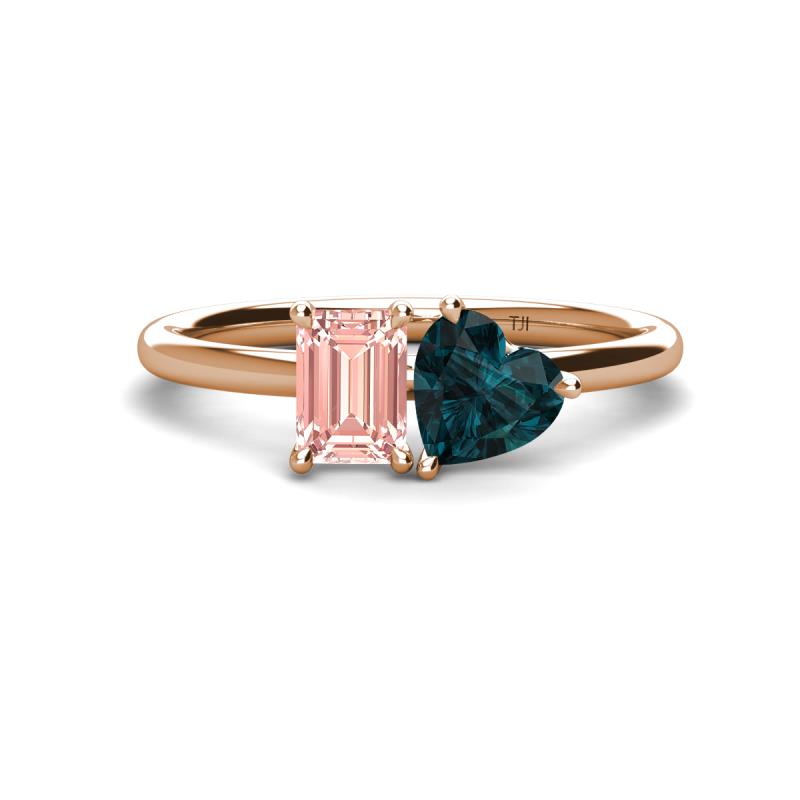 Esther Emerald Shape Morganite & Heart Shape London Blue Topaz 2 Stone Duo Ring 