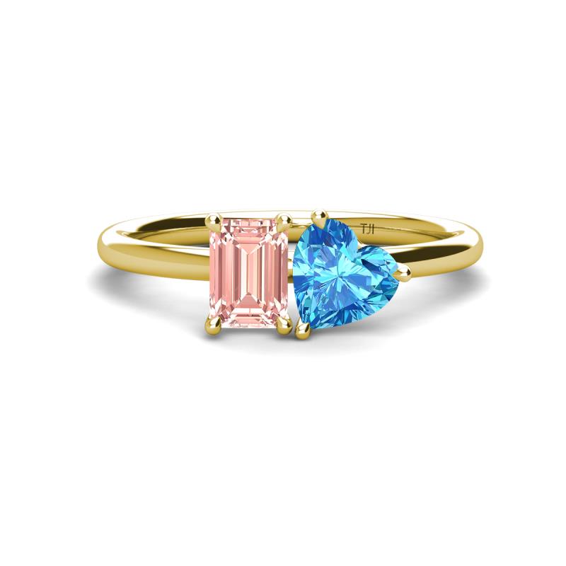 Esther Emerald Shape Morganite & Heart Shape Blue Topaz 2 Stone Duo Ring 