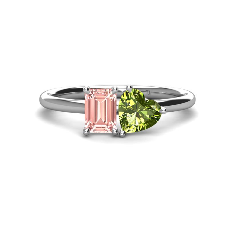 Esther Emerald Shape Morganite & Heart Shape Peridot 2 Stone Duo Ring 