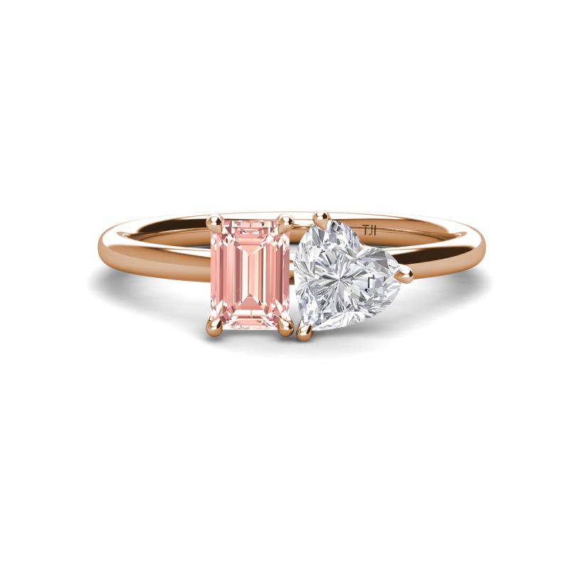 Esther Emerald Shape Morganite & Heart Shape White Sapphire 2 Stone Duo Ring 