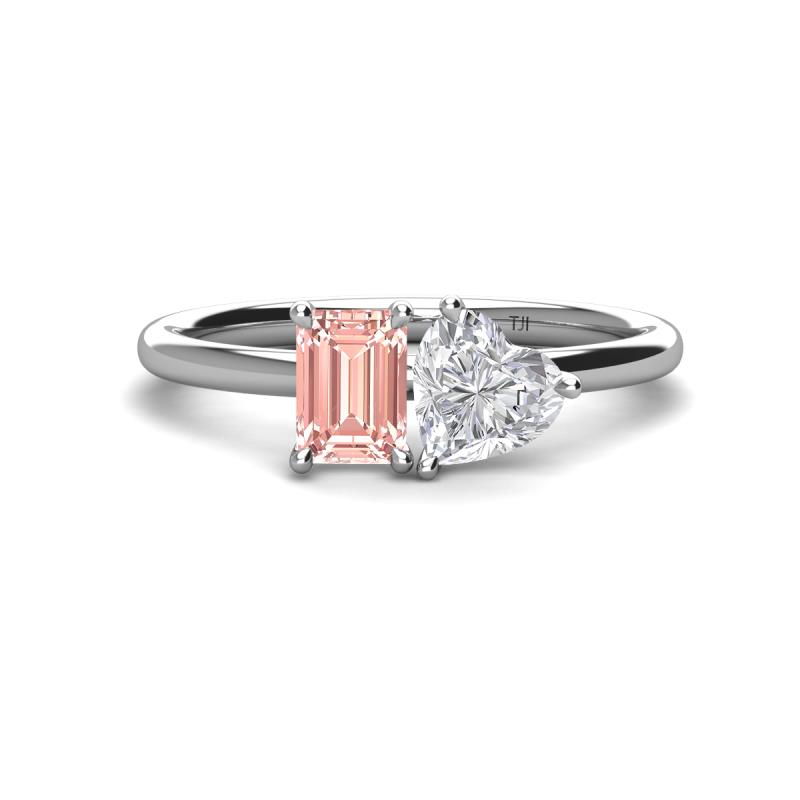 Esther Emerald Shape Morganite & Heart Shape White Sapphire 2 Stone Duo Ring 