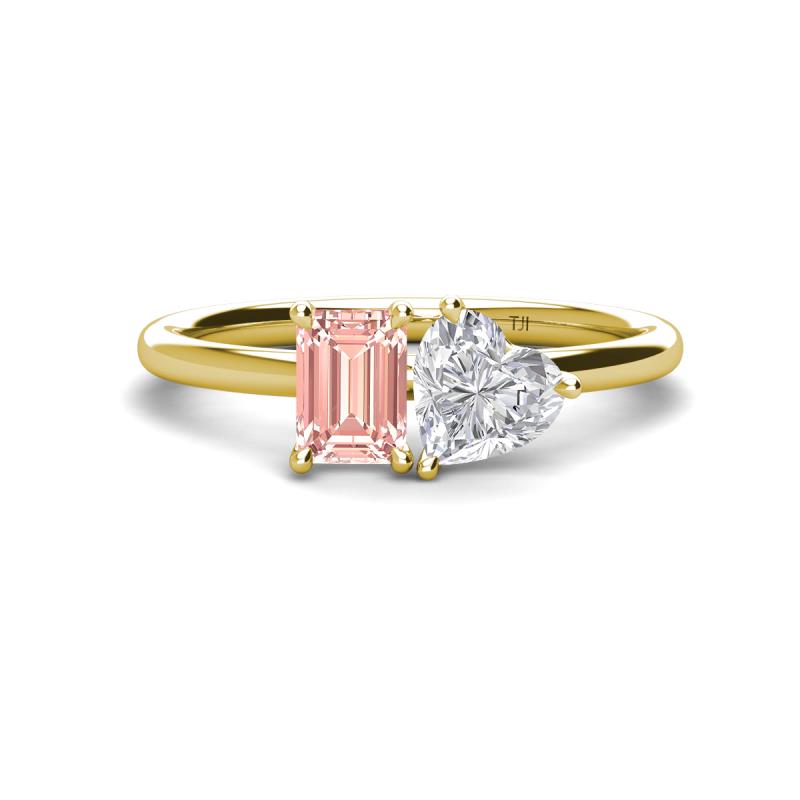 Esther Emerald Shape Morganite & Heart Shape White Sapphire 2 Stone Duo Ring 