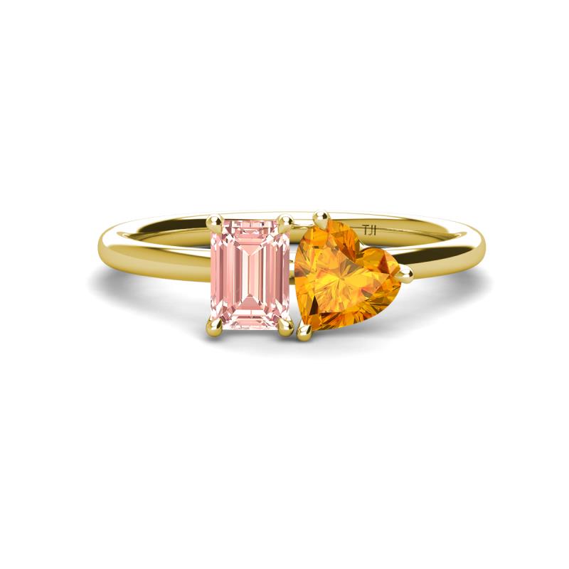 Esther Emerald Shape Morganite & Heart Shape Citrine 2 Stone Duo Ring 