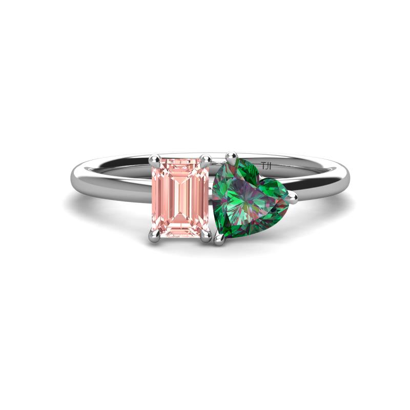 Esther Emerald Shape Morganite & Heart Shape Lab Created Alexandrite 2 Stone Duo Ring 