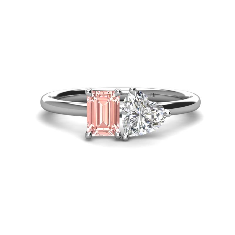 Esther GIA Certified Heart Shape Diamond & Emerald Shape Morganite 2 Stone Duo Ring 