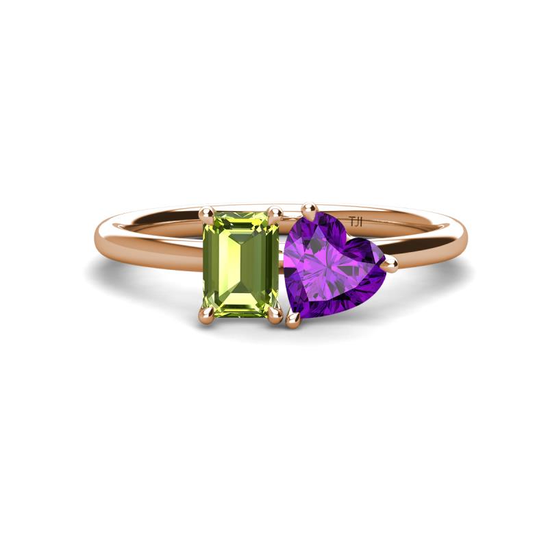 Esther Emerald Shape Peridot & Heart Shape Amethyst 2 Stone Duo Ring 