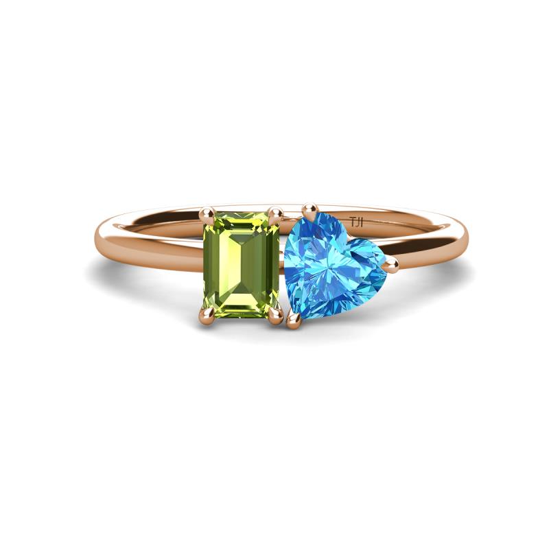 Esther Emerald Shape Peridot & Heart Shape Blue Topaz 2 Stone Duo Ring 