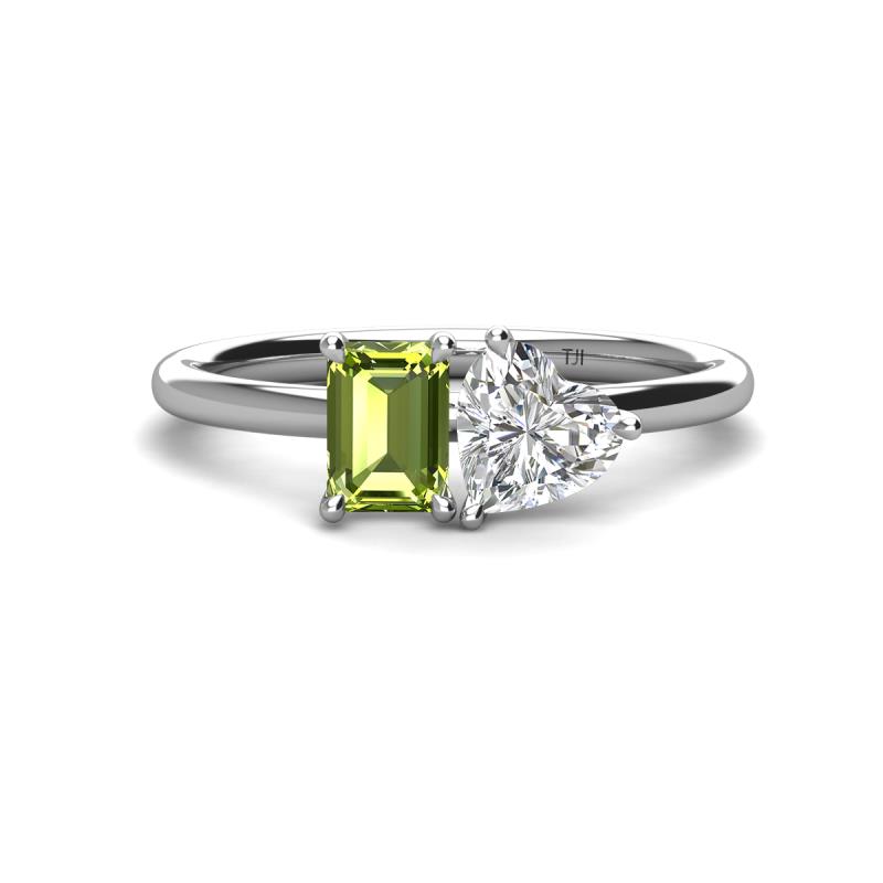 Esther GIA Certified Heart Shape Diamond & Emerald Shape Peridot 2 Stone Duo Ring 