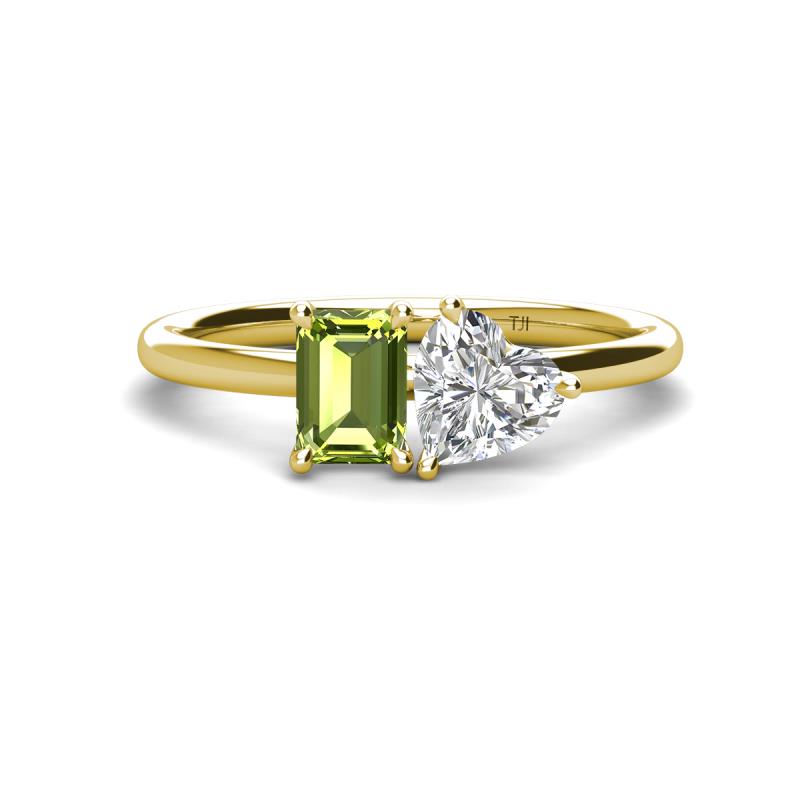 Esther GIA Certified Heart Shape Diamond & Emerald Shape Peridot 2 Stone Duo Ring 