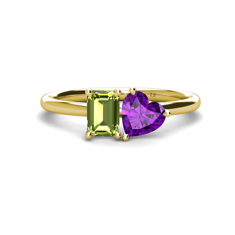 Esther Emerald Shape Peridot & Heart Shape Amethyst 2 Stone Duo Ring 