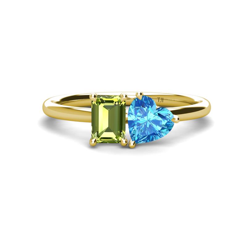 Esther Emerald Shape Peridot & Heart Shape Blue Topaz 2 Stone Duo Ring 