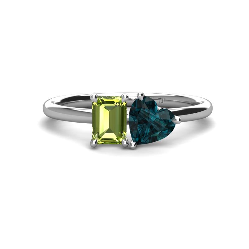 Esther Emerald Shape Peridot & Heart Shape London Blue Topaz 2 Stone Duo Ring 