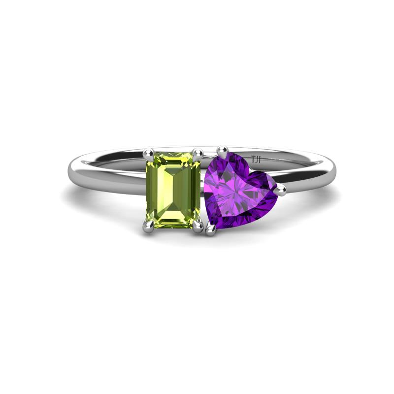 Esther Emerald Shape Peridot & Heart Shape Amethyst 2 Stone Duo Ring 