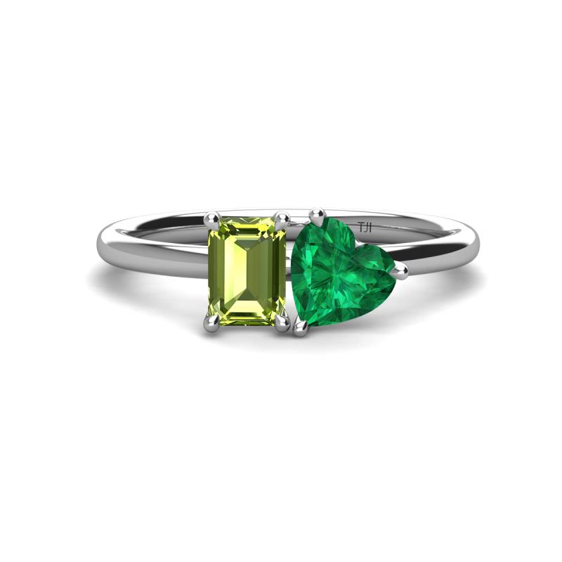 Esther Emerald Shape Peridot & Heart Shape Lab Created Emerald 2 Stone Duo Ring 