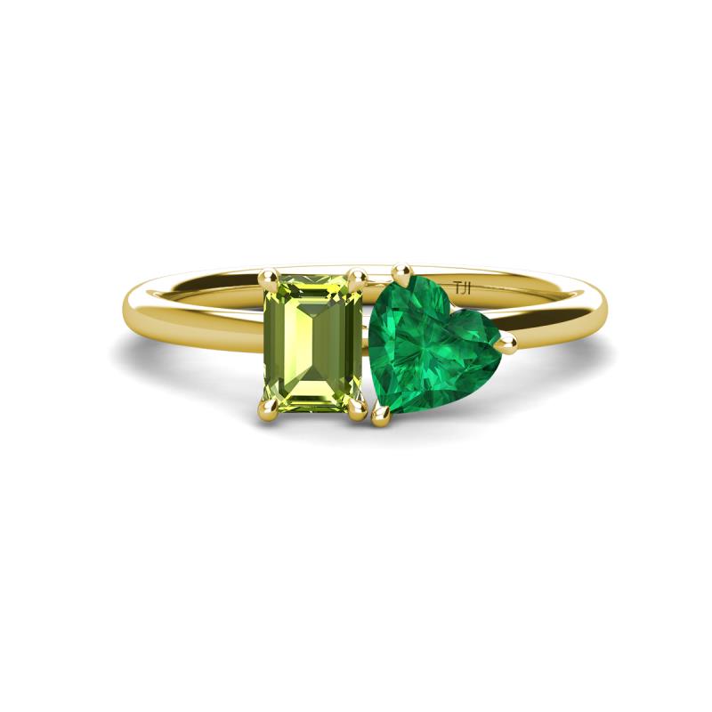Esther Emerald Shape Peridot & Heart Shape Lab Created Emerald 2 Stone Duo Ring 