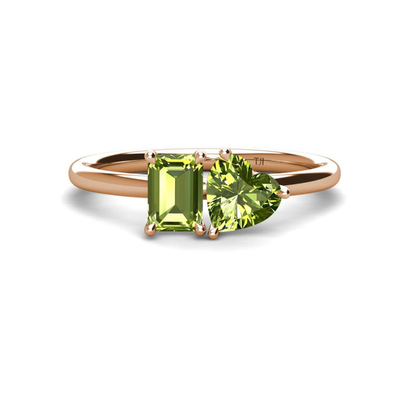 Esther Emerald & Heart Shape Peridot 2 Stone Duo Ring 