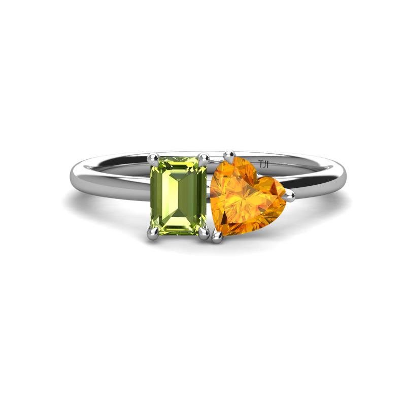 Esther Emerald Shape Peridot & Heart Shape Citrine 2 Stone Duo Ring 