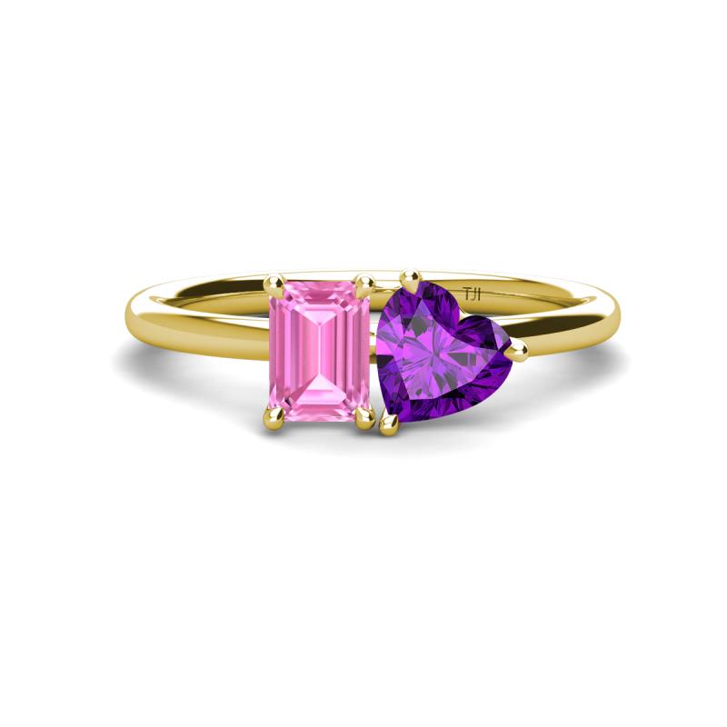 Esther Emerald Shape Pink Sapphire & Heart Shape Amethyst 2 Stone Duo Ring 