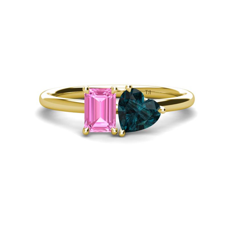 Esther Emerald Shape Pink Sapphire & Heart Shape London Blue Topaz 2 Stone Duo Ring 