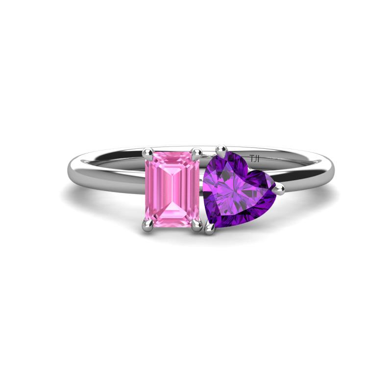 Esther Emerald Shape Pink Sapphire & Heart Shape Amethyst 2 Stone Duo Ring 