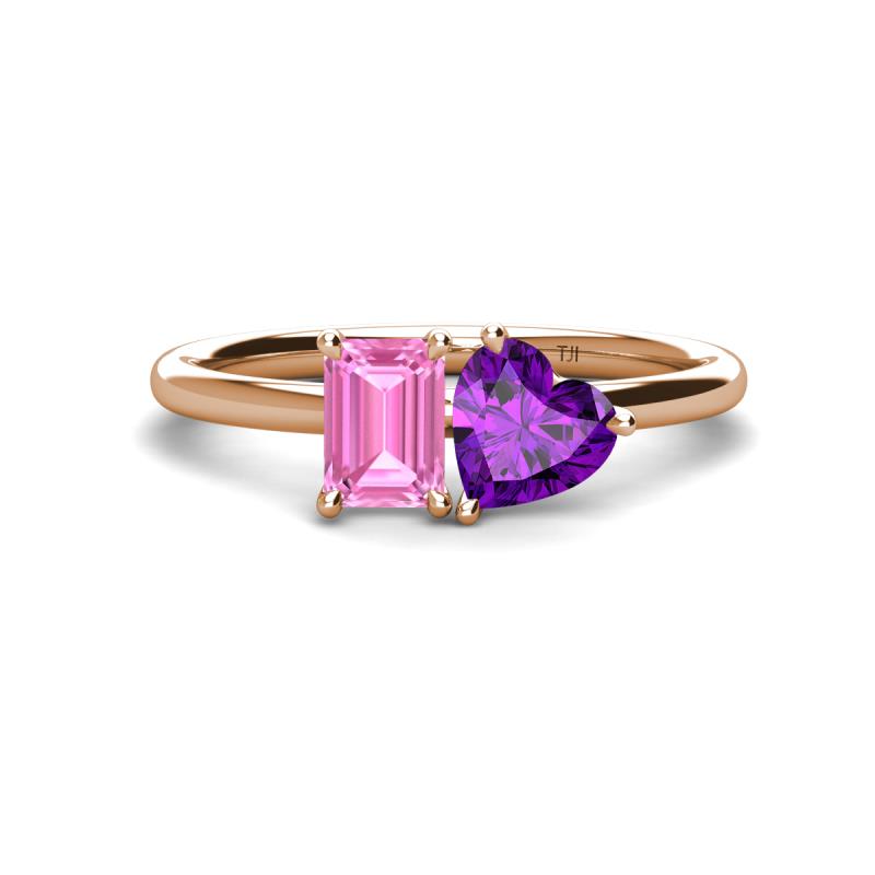Esther Emerald Shape Pink Sapphire & Heart Shape Amethyst 2 Stone Duo Ring 