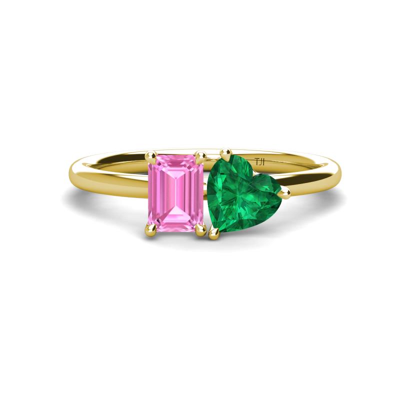 Esther Emerald Shape Pink Sapphire & Heart Shape Lab Created Emerald 2 Stone Duo Ring 