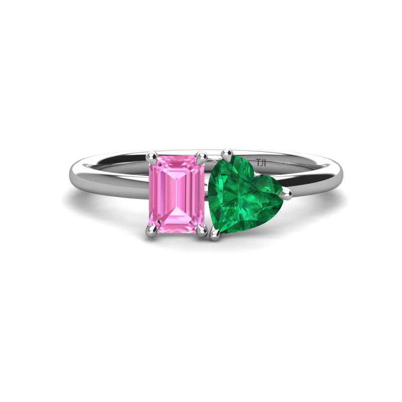 Esther Emerald Shape Pink Sapphire & Heart Shape Lab Created Emerald 2 Stone Duo Ring 