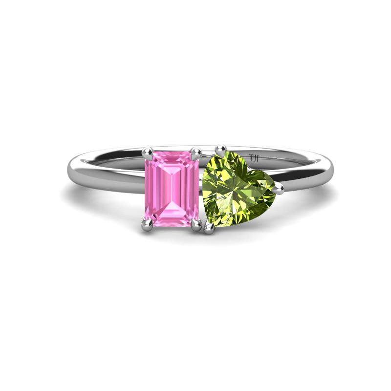 Esther Emerald Shape Pink Sapphire & Heart Shape Peridot 2 Stone Duo Ring 