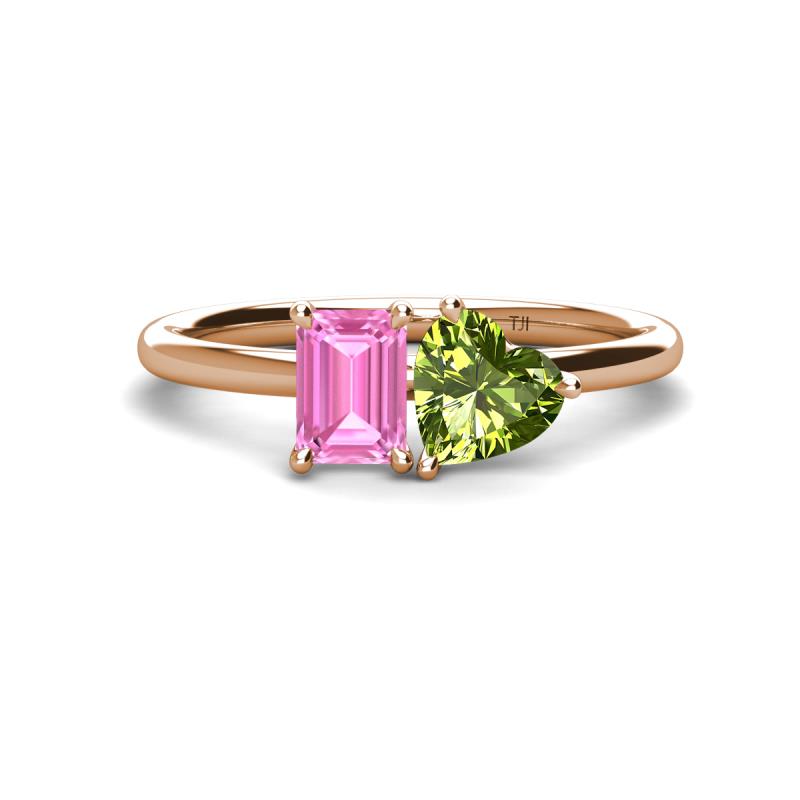 Esther Emerald Shape Pink Sapphire & Heart Shape Peridot 2 Stone Duo Ring 