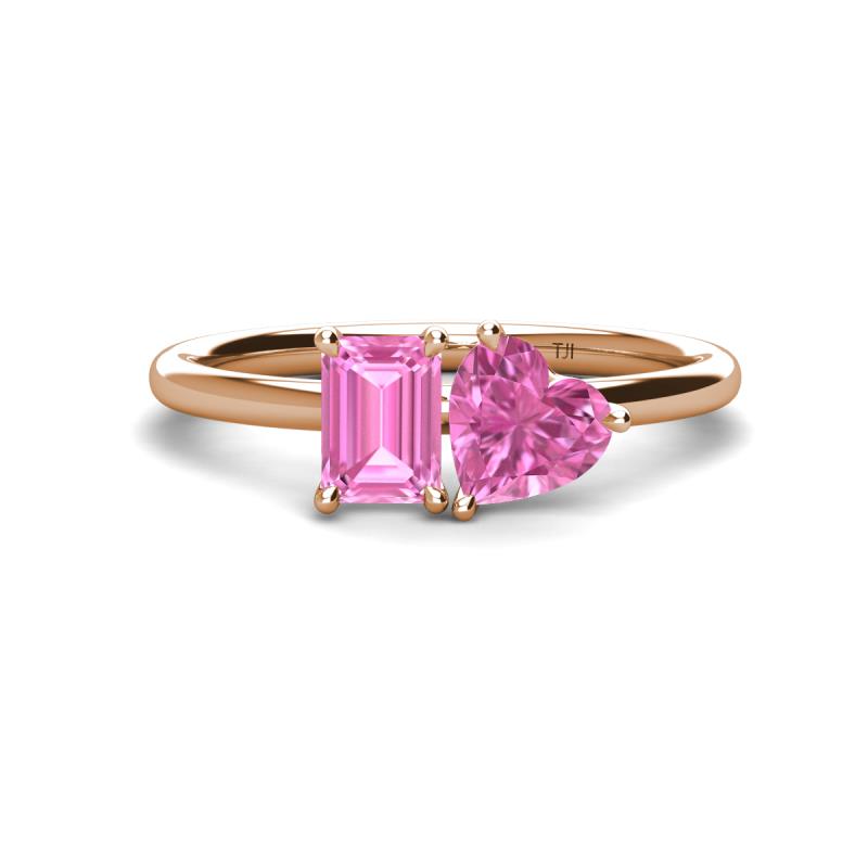 Esther Emerald & Heart Shape Pink Sapphire 2 Stone Duo Ring 