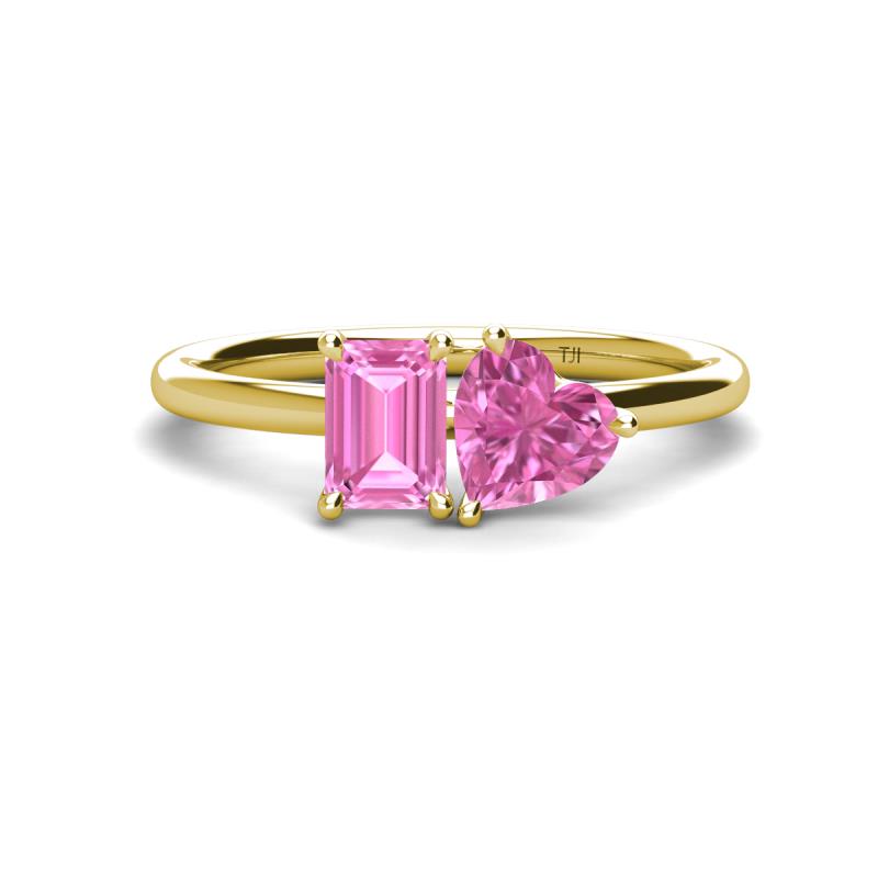 Esther Emerald & Heart Shape Pink Sapphire 2 Stone Duo Ring 