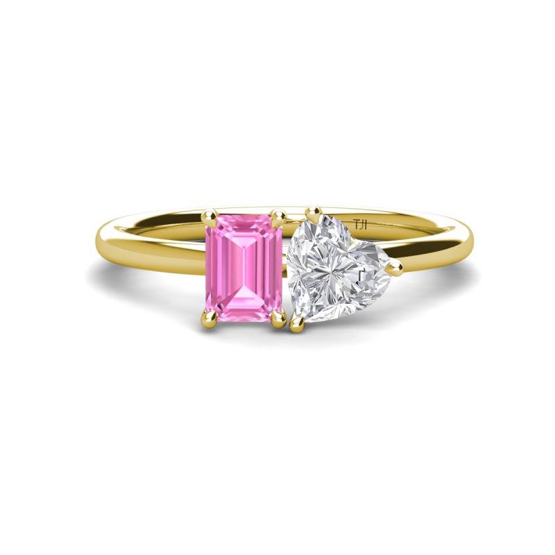 Esther Emerald Shape Pink Sapphire & Heart Shape White Sapphire 2 Stone Duo Ring 