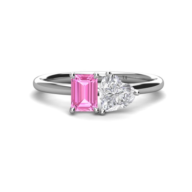 Esther Emerald Shape Pink Sapphire & Heart Shape White Sapphire 2 Stone Duo Ring 