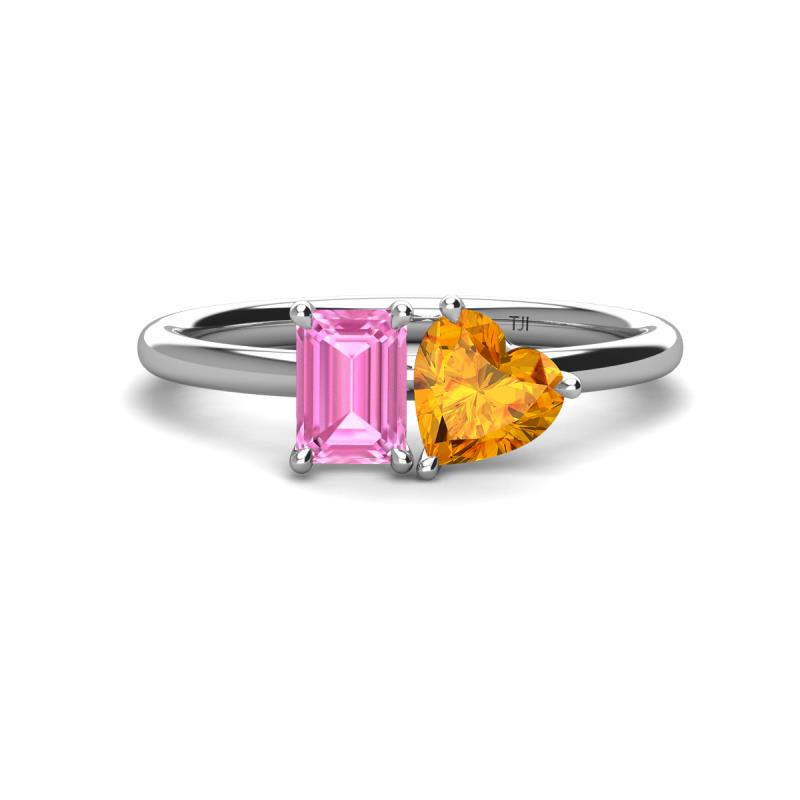 Esther Emerald Shape Pink Sapphire & Heart Shape Citrine 2 Stone Duo Ring 