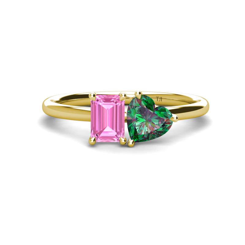 Esther Emerald Shape Pink Sapphire & Heart Shape Lab Created Alexandrite 2 Stone Duo Ring 