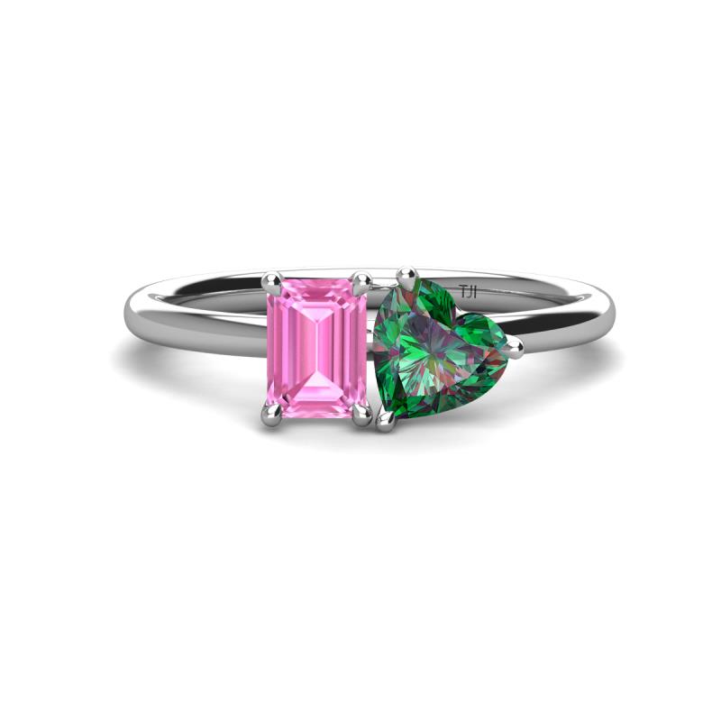 Esther Emerald Shape Pink Sapphire & Heart Shape Lab Created Alexandrite 2 Stone Duo Ring 