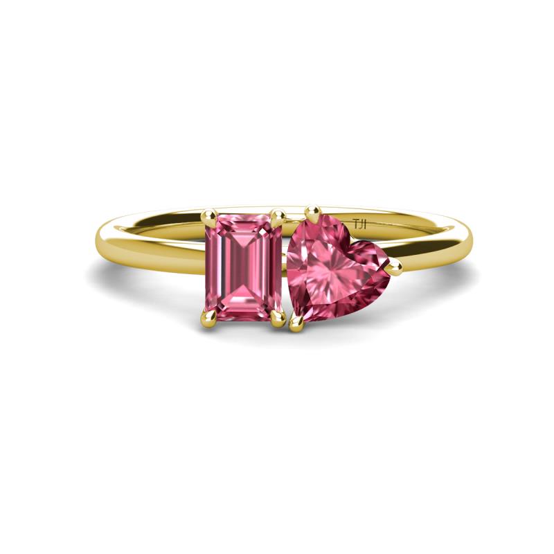 Esther Emerald & Heart Shape Pink Tourmaline 2 Stone Duo Ring 