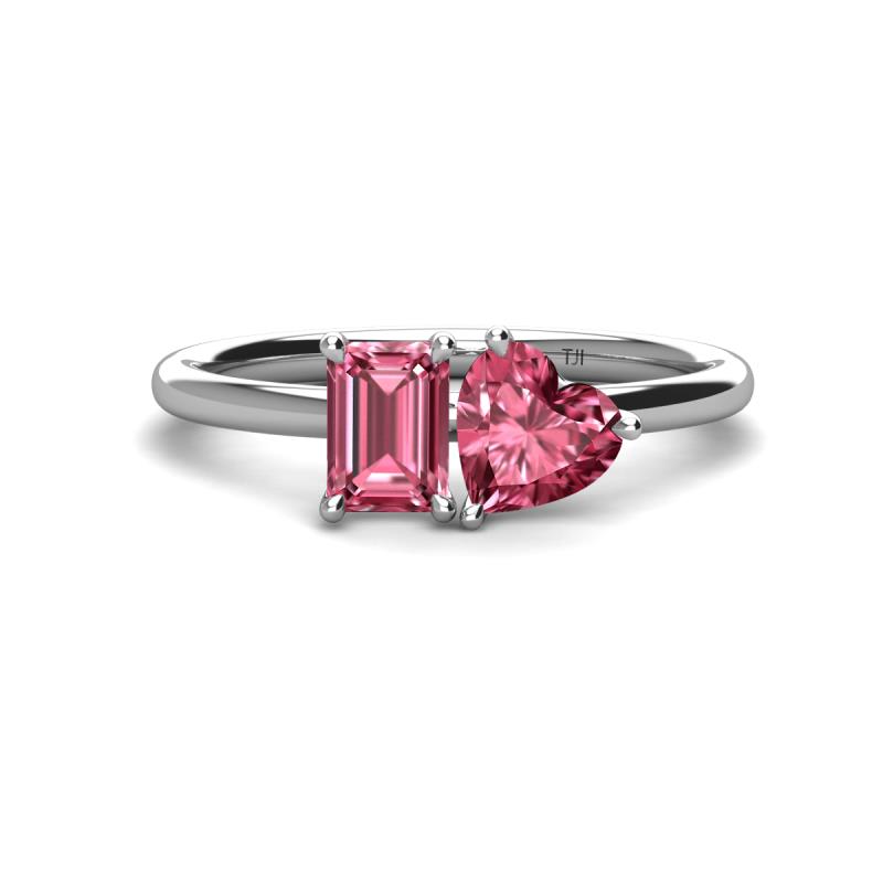 Esther Emerald & Heart Shape Pink Tourmaline 2 Stone Duo Ring 