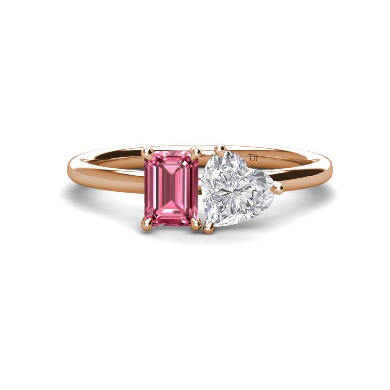 Esther Emerald Shape Pink Tourmaline & Heart Shape White Sapphire 2 Stone Duo Ring 