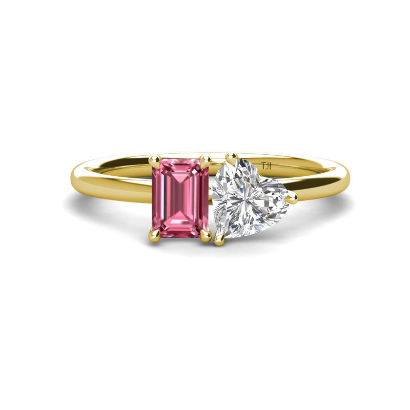 Esther Emerald Shape Pink Tourmaline & Heart Shape Forever Brilliant Moissanite 2 Stone Duo Ring 