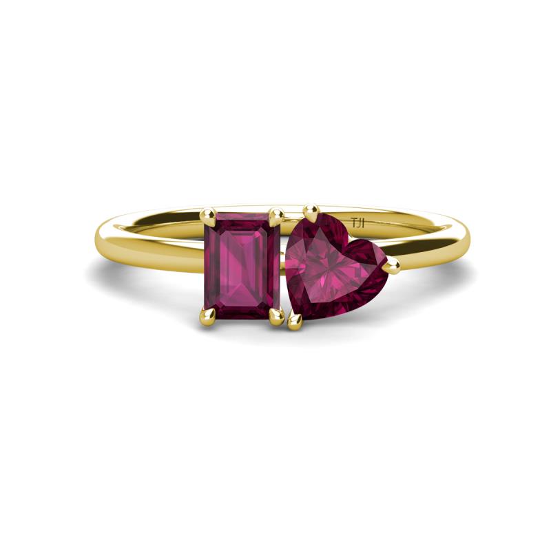 Esther Emerald & Heart Shape Rhodolite Garnet 2 Stone Duo Ring 