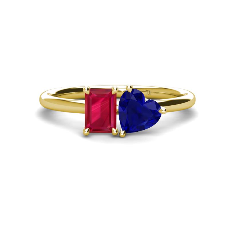 Esther Emerald Shape Lab Created Ruby & Heart Shape Lab Created Blue Sapphire 2 Stone Duo Ring 