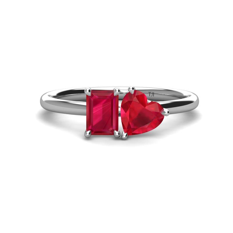 Esther Emerald Shape Lab Created Ruby & Heart Shape Lab Created Ruby 2 Stone Duo Ring 