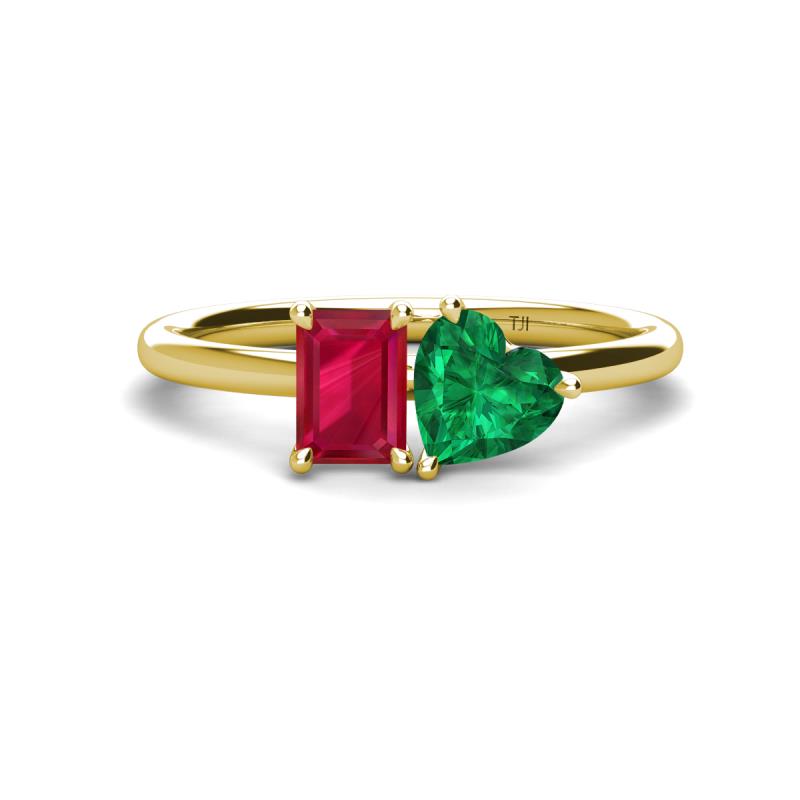 Esther Emerald Shape Lab Created Ruby & Heart Shape Lab Created Emerald 2 Stone Duo Ring 