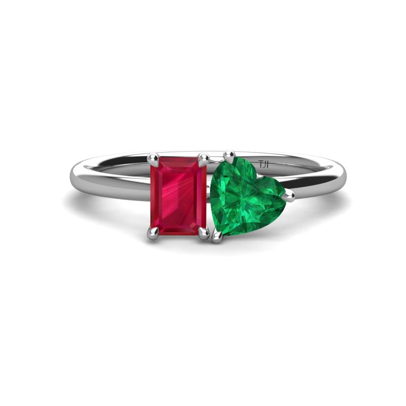 Esther Emerald Shape Lab Created Ruby & Heart Shape Lab Created Emerald 2 Stone Duo Ring 