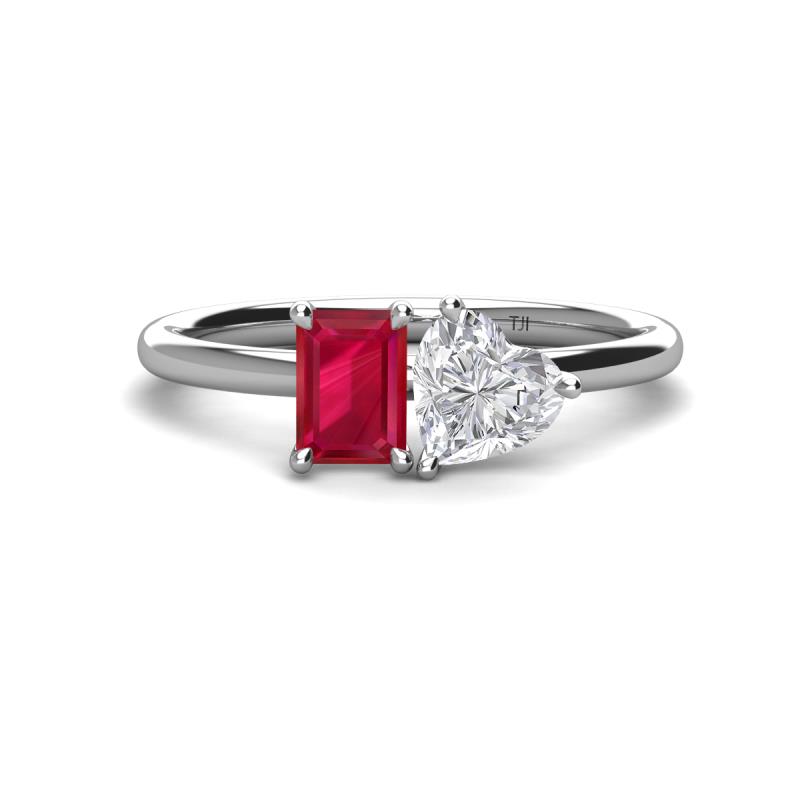 Esther Emerald Shape Lab Created Ruby & Heart Shape White Sapphire 2 Stone Duo Ring 