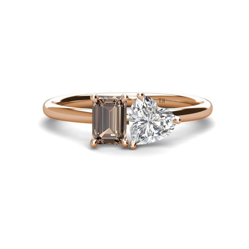 Esther IGI Certified Heart Shape Lab Grown Diamond & Emerald Shape Smoky Quartz 2 Stone Duo Ring 