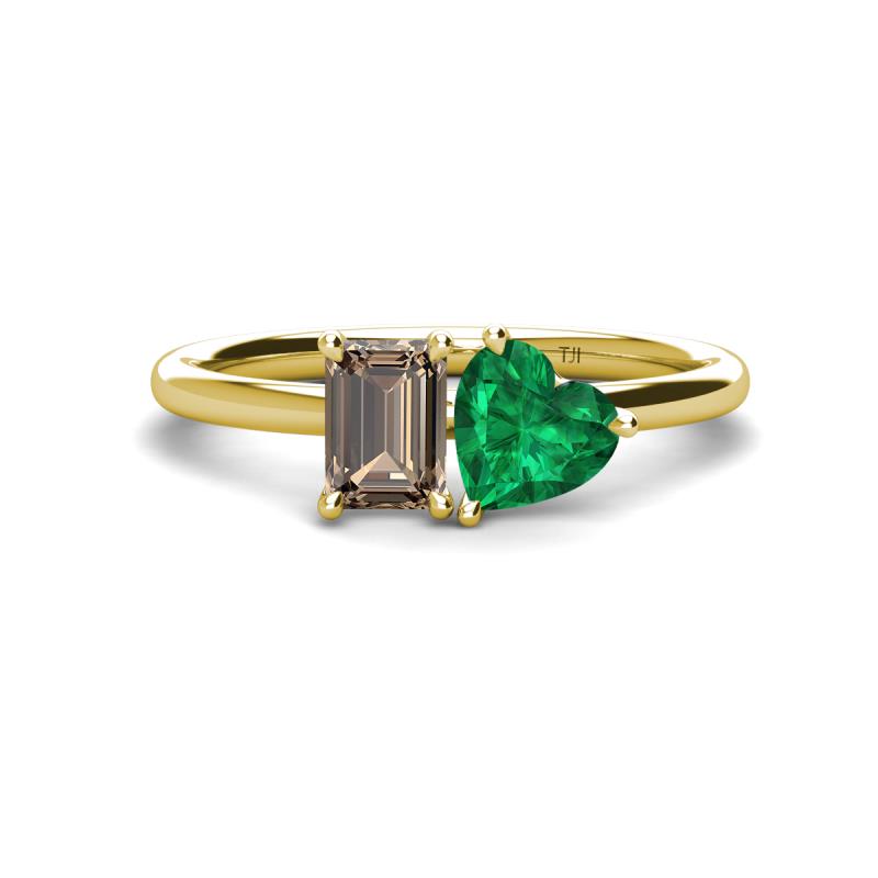 Esther Emerald Shape Smoky Quartz & Heart Shape Lab Created Emerald 2 Stone Duo Ring 